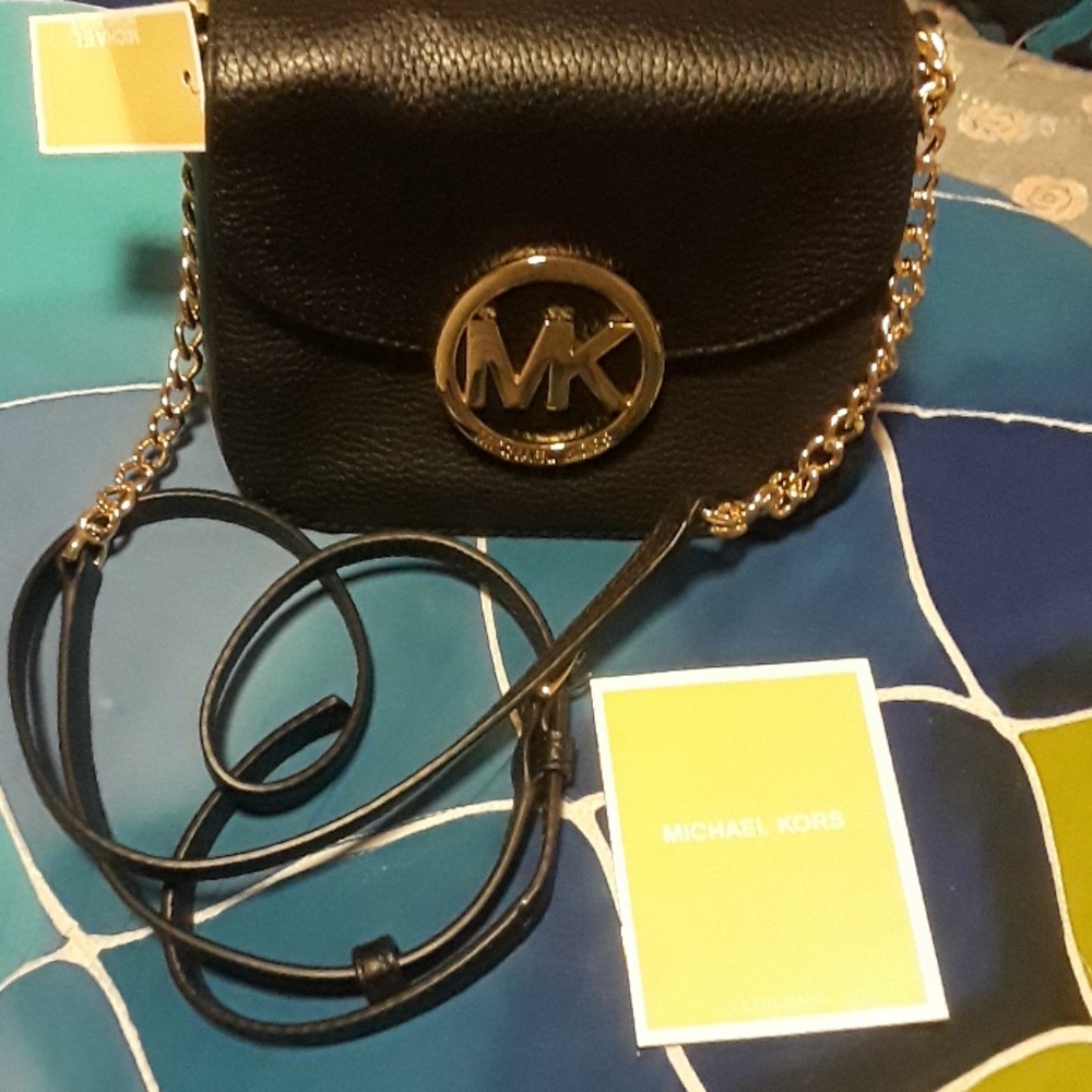 Michael kors black leather crossbody bag, New